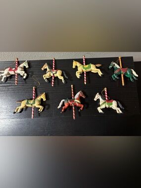 Vintage Carousel Horse Ornaments Set Of 7